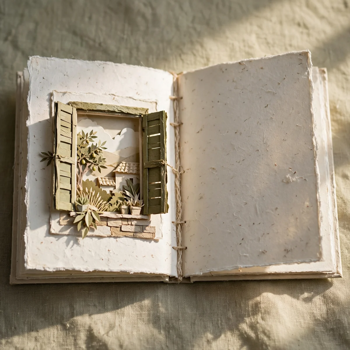Handmade booklet with a sculpted paper window