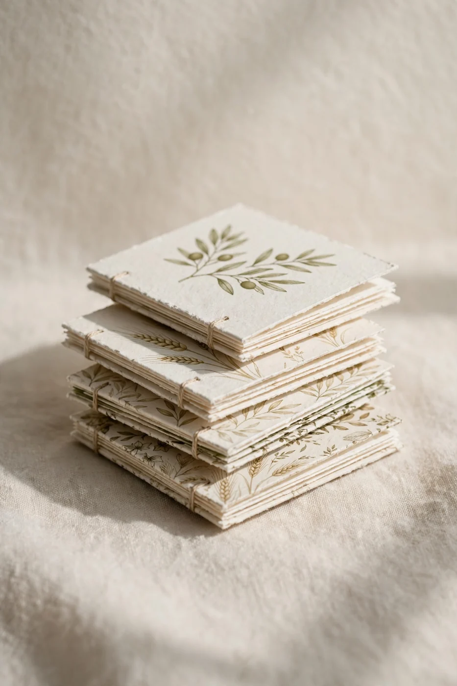 Handmade editions stacked in a paper studio